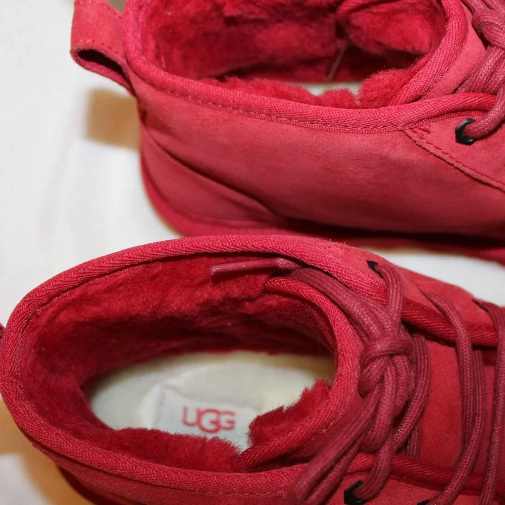 NIB UGG MEN'S NEUMEL CHUKKA SUEDE SHEARLING LINED LACE UP ANKLE‎ BOOTS RED